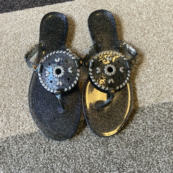 Jack Rogers Womens Size 9 Glitter Jelly Flip Flops Thong Sandals Black Georgica - Picture 1 of 4